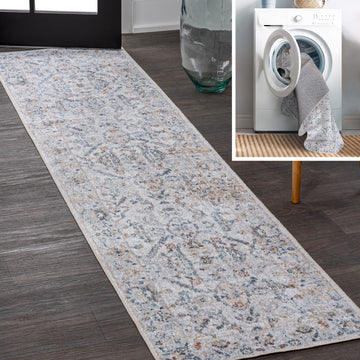 Brandy Rustic Border Low-Pile Machine-Washable Area Rug